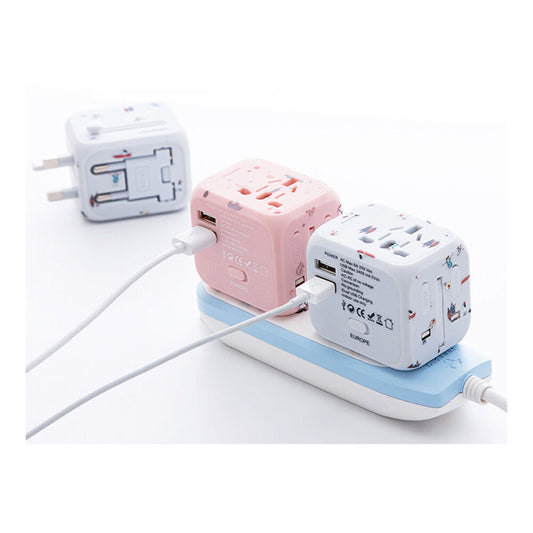 WorldWide Universal Outlet Travel Adapter UK EU US AU Multi Plug Charger W 2USB